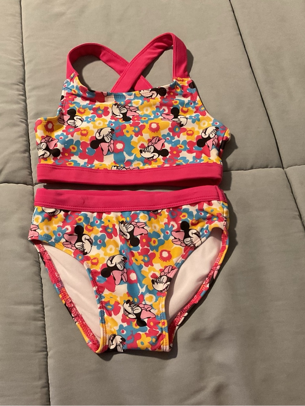 Disney Minnie Mouse Floral Two-Piece Swim Set in Pink, Yellow & Blue